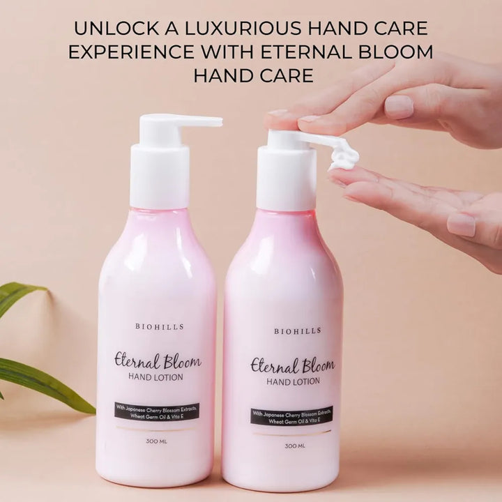 Biohills Eternal Bloom Hand Lotion | Enriched With Japanese Cherry Blossom Extract & Vitamin E | Ideal For Dry & Rough Hands | Intense Mositurising, Non-Greasy & Deeply Nourished | 300ml