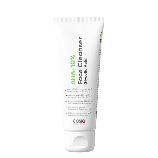 Cos-IQ 10% Glycolic Acid Brightening Face Wash for Glowing Skin - 100 ml