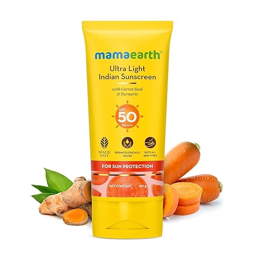 Mamaearth Ultra Light Indian Sunscreen Cream with Carrot Seed, Turmeric and SPF 50 PA+++