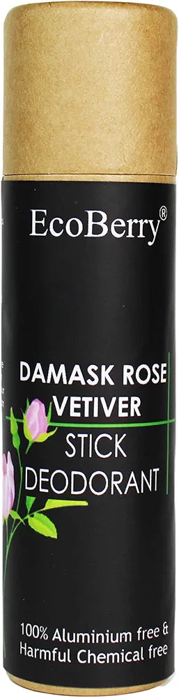 EcoBerry Damask Rose Vetiver Stick Deodorant | Organic, Neutralises Body Odour, Irritation Free, Aluminium Free, Paraben Free, Chemical Free, Cruelty Free, Mineral Oil Free, Phthalate Free, Artificial Color and Fragrance Free, Preservative Free, Veg