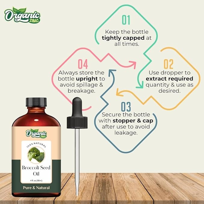 Organic Zing Broccoli Seed Carrier Oil for Skin, Face, Hair Care, Aromatherapy & Massage - 118 Ml