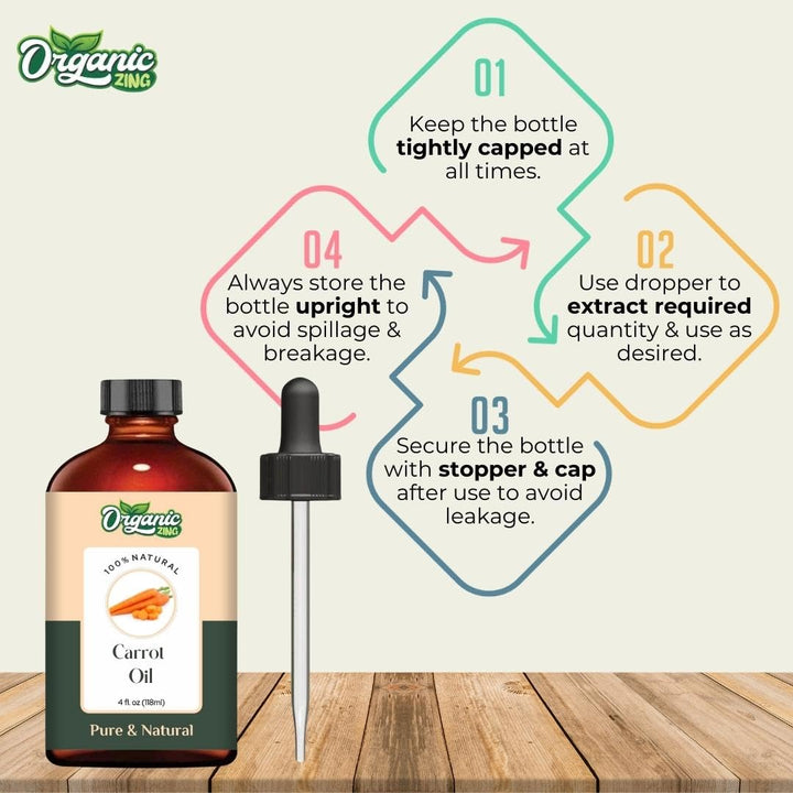 Organic Zing Carrot (Daucus Carota) Oil | Carrier Oil for Skincare, Hair Care and Massage - 118 Ml