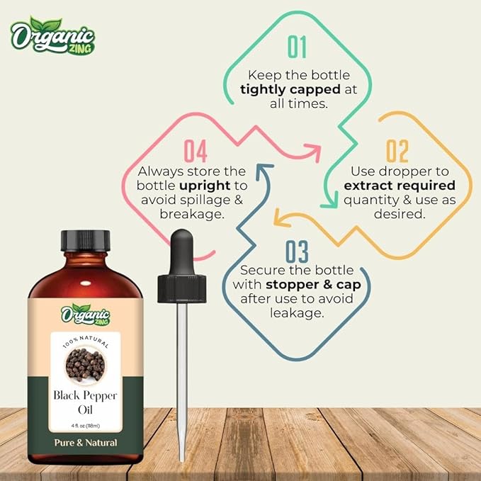 Organic Zing Black Pepper (Piper Nigrum) Oil | Essential Oil for Skincare and Hair Care - 118 Ml