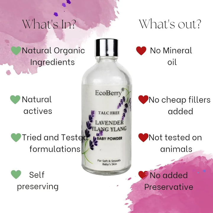 Lavender Ylang Ylang Baby Powder, Talc Free, Hypoallergenic, Organic Certified Ingredients, Mattify, Non-Comedogenic, Harmful Chemical Free, Sensitive Skin, 100% Natural & Handmade, Vegan 50g