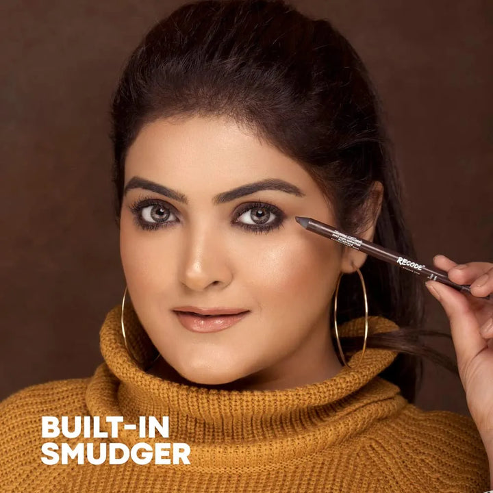 recode Matt Turning Heads Crayon Gel Eyeliner Cum Kajal Pencil Comes With Smudger On Other Side, Longlasting, Water-Proof & Smudge-Proof Formula, Brown, 1.2Gm