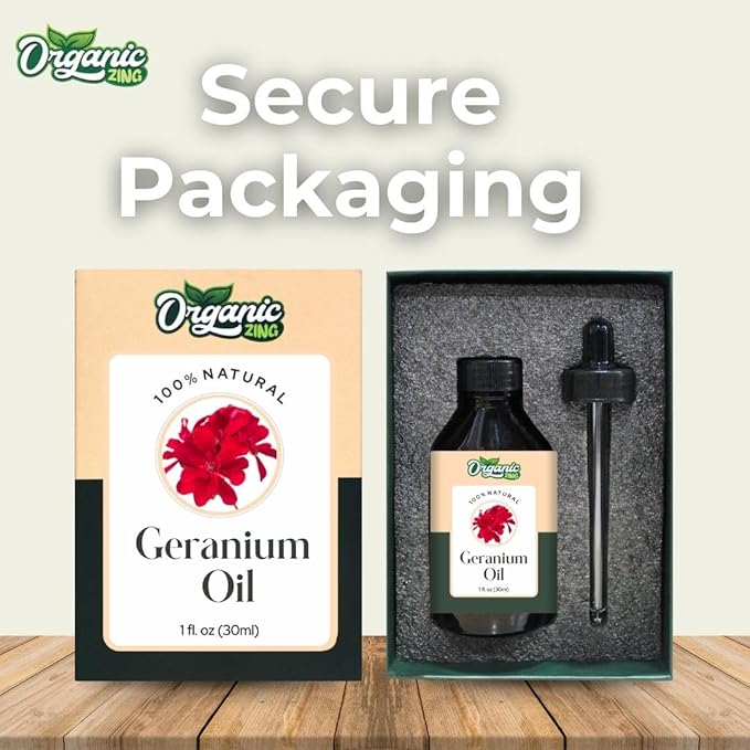 Organic Zing Geranium Essential Oil for Skin, Face, Hair Care, Aromatherapy, Diffuser, Conditioner - 30 Ml