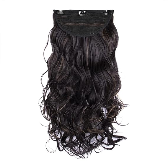 Streak Street Clip In 24 Full-wavy Dark Brown Hair Extensions With Golden Highights