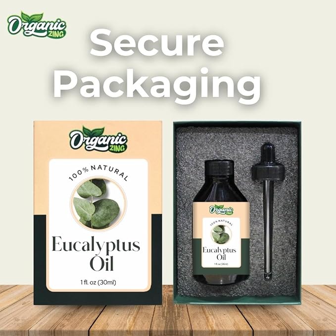 Organic Zing Eucalyptus Essential Oil Organic for Skin, Face, Hair Care, Aromatherapy, Diffuser, Conditioner - 30 Ml