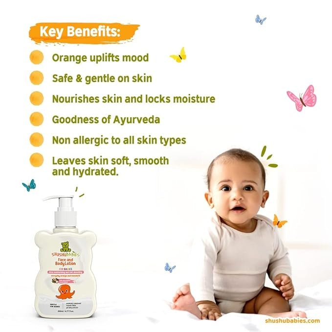 ShuShu Babies Refreshing Orange & Mandarin Baby Face and Body Lotion - 200 ml
