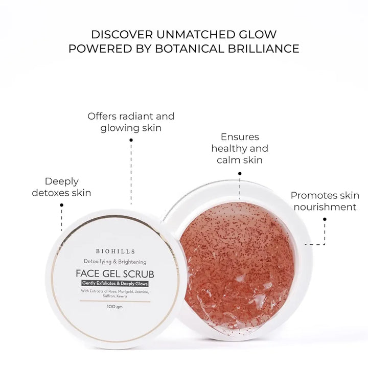 Biohills Skin Detoxing & Brightening Face Scrub | Rose & Jasmine for Hydration | Saffron, Marigold & Niacinamide for Even Tone & Anti-Aging | Hyaluronic & Alpha Arbutin for Skin Clarity 