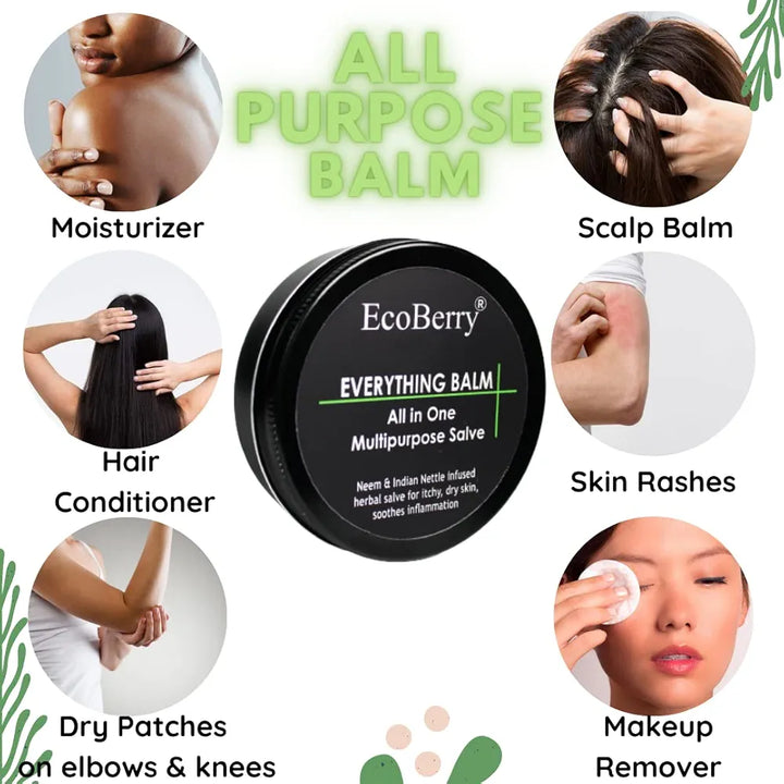 EcoBerry Everything Balm, All In One Multipurpose Balm, Moisturizing, Hair Conditioning, Anti-dandruff, Makeup Remover, Effective on Skin Rashes Insect Bites, Natural, Chemical Free, Paraben Free, Veg