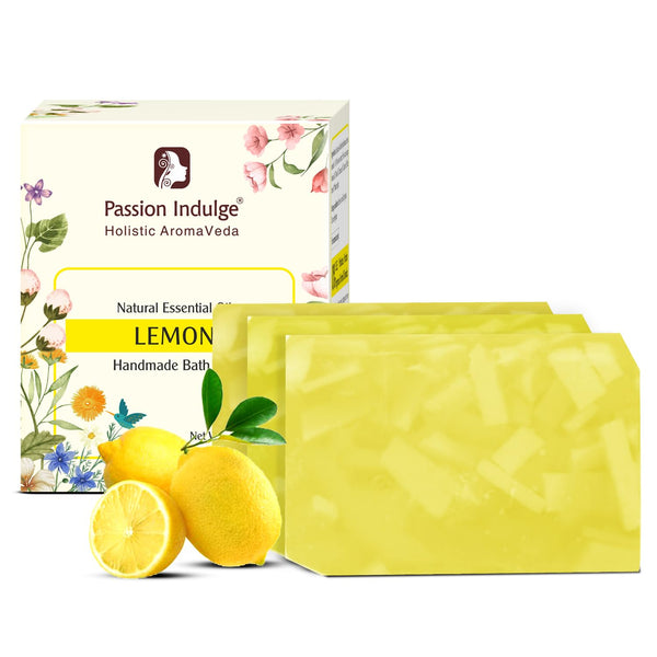 Passion Indulge Handmade Soap Natural Lemon Bath Bar - 100 gms | Pack of 3