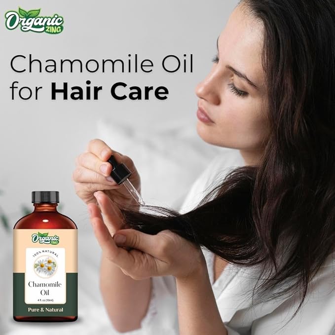 Organic Zing Chamomile (Matricaria Chamomilla) Oil | Essential Oil for Skincare, Hair Care, Aroma & Diffuser - 118 Ml