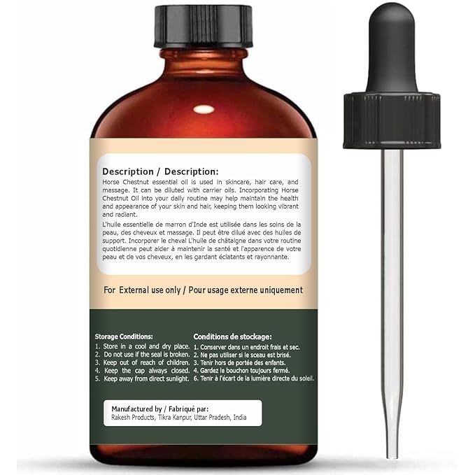 Organic Zing Horse Chestnut (Aesculus Hippocastanum) Oil | Essential Oil for Skincare, Hair Care & Massage - 118 Ml