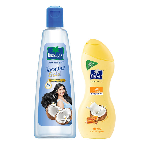 Parachute Advansed Jasmine Gold Coconut Hair Oi - 500ml & Soft Touch Body Lotion With Honey - 250 ml