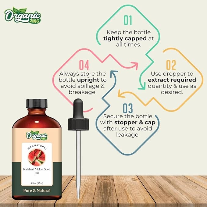 Organic Zing Kalahari Melon Seed (Citrullus Lanatus) Oil | Carrier Oil for Skincare, Hair Care & Massage - 118 Ml