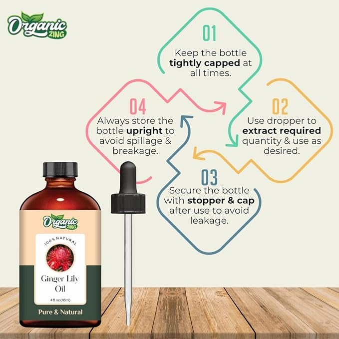 Organic Zing Ginger Lily (Hedychium Coronarium) Oil | Essential Oil for Skincare, Hair Care, Aroma and Diffusers - 118 Ml