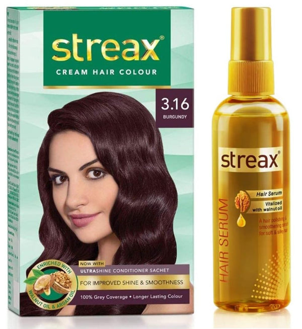 Streax Cream Hair Color for Unisex & Walnut Serum Combo