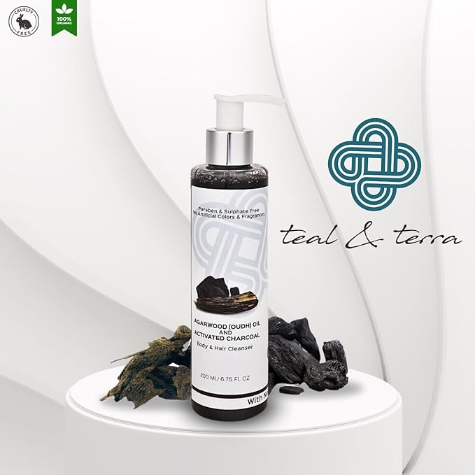 Teal & Terra Agarwood Oil and Activated Charcoal Body and Hair Cleanser - 200 Ml