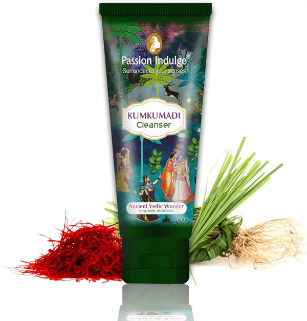 Passion Indulge Kumkumadi Cleanser Natural Face Cleanser Helps in Skin Glowing, Shine and Brightness with Saffron, Vetiver Oil, and 16 Herbs | All Skin Types - 100ml