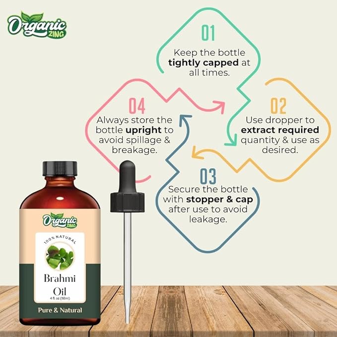 Organic Zing Brahmi Oil Pure & Natural for Skin, Face, Hair Care - 118 Ml