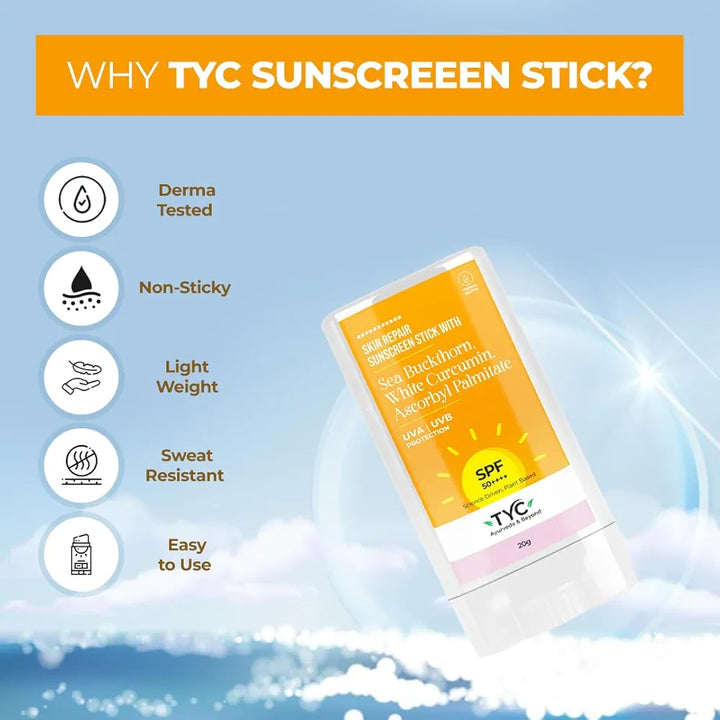 TYC - TRUST YOUR CHOICE Skin Repair Invisible Sunscreen Stick With Spf 50++++ For Oily, Dry, And Combination Skin For Men And Women Uv A/Uvb Protection, Non-Sticky Ayurvedic And Natural 
