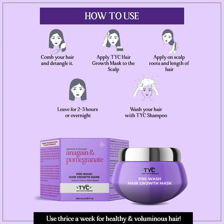 TYC - TRUST YOUR CHOICE Prewash Hair Mask with 3% Anagain and Pomegranate - Nourishing, Volumizing, and Controls Hair Fall - 200ml For Unisex 