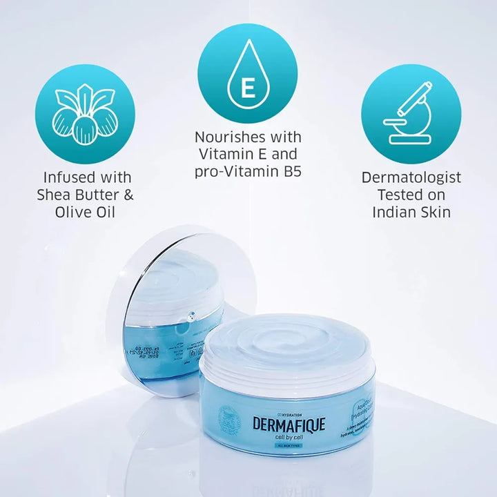 Dermafique Aqua Cloud Hydrating Crème with Shea Butter – 200g, with Seaweed Extracts, Weightless & Non-greasy That Results in Glowing Skin, Moisturizer for Face with Deep Hydration and Nourishment | For All Skin Type