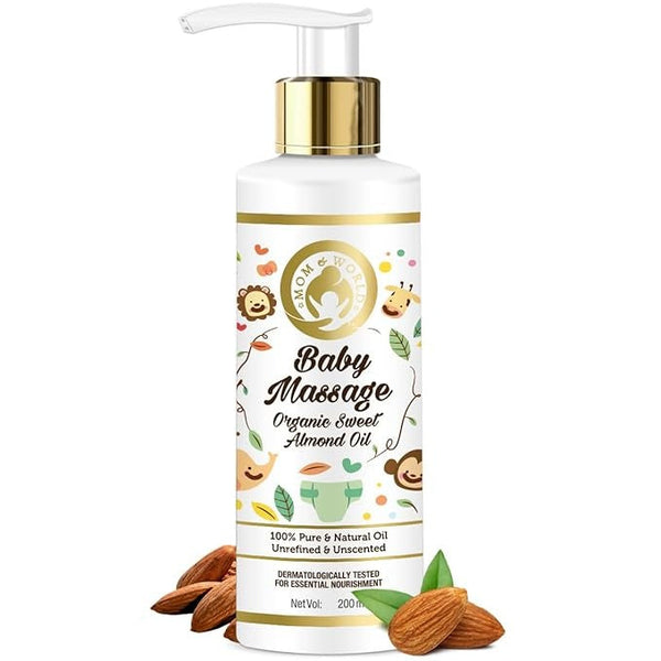 Mom & World Baby Massage Pure Organic Sweet Almond Oil Cold Pressed - 200 ml