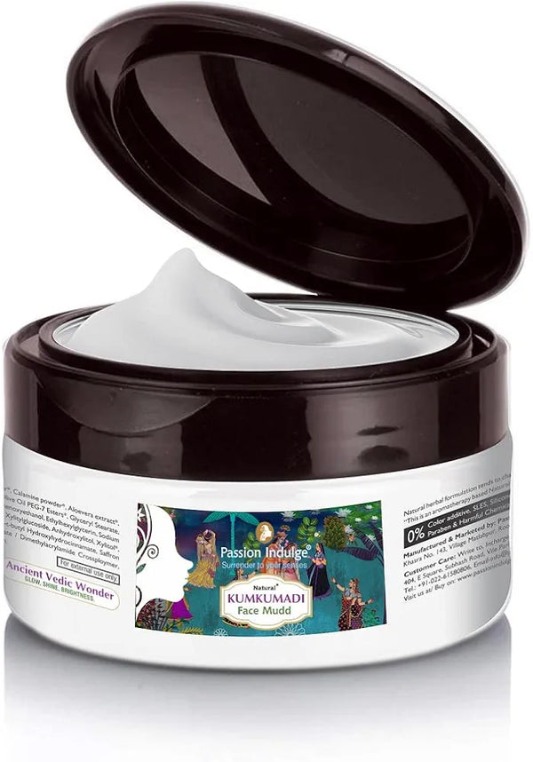 Passion Indulge Kumkumadi Natural Face Mudd Pack for Anti-Aging, Glowing, shine and Brightness with Saffron, Vetiver Oil, and 16 Herbs for All Skin Types - 250gm