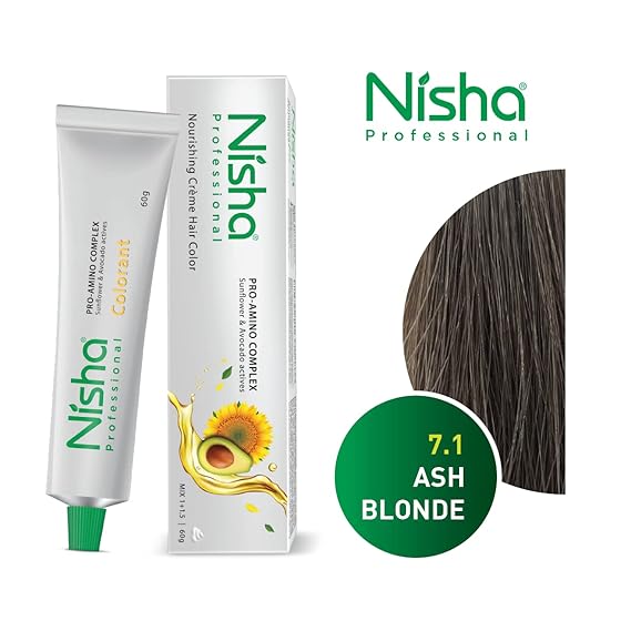 Nisha Professional Permanent Hair Colour Ash Blonde 7.1 - 60 gms