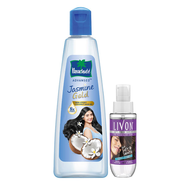 Parachute Advansed Jasmine Gold Non Sticky Coconut Hair Oil & Livon Hair Serum