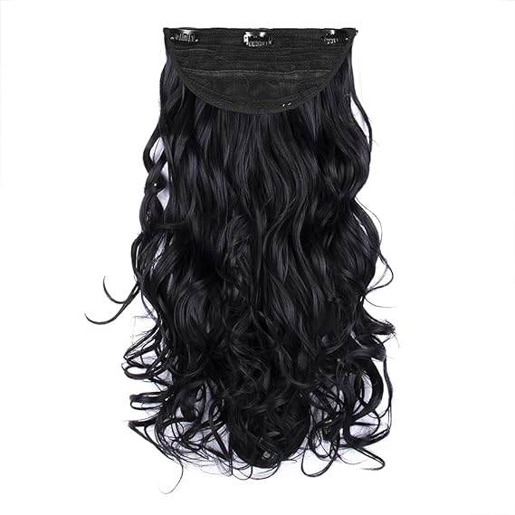 Streak Street Clip in 24 Full-wavy Jet Black Hair Extensions