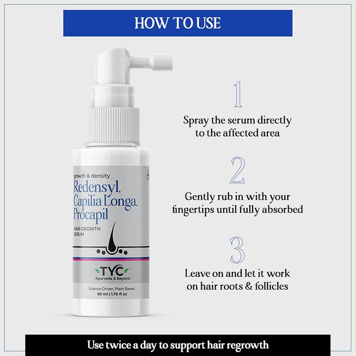 TYC - TRUST YOUR CHOICE Herbal Hair Growth Serum with 3% Redensyl, 1% Procapil & 1% Capilia Longa | Manages Hair Fall, Thinning & Loss | Encourages Hair Growth | pH 5.5, 50 ml