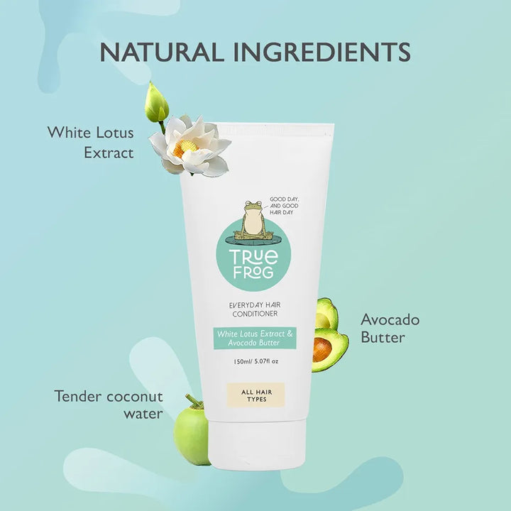 TRue FRoG Everyday Hair Conditioner To Smoothen Hair And Fight Frizz With White Lotus Flower Extract And Avocado Butte For All Hair Types - 150 Ml,1 Count