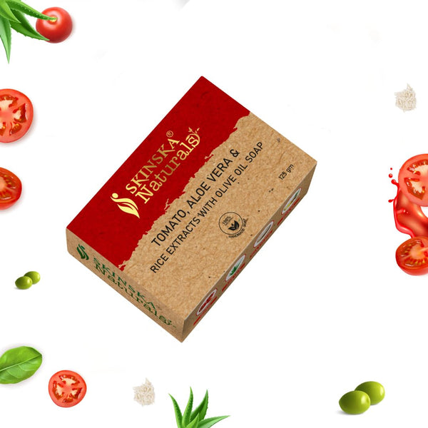 Skinska Naturals Tomato - 125 Gms | Aloe Vera, Rice Extracts and Infused With Olive Oil Soap