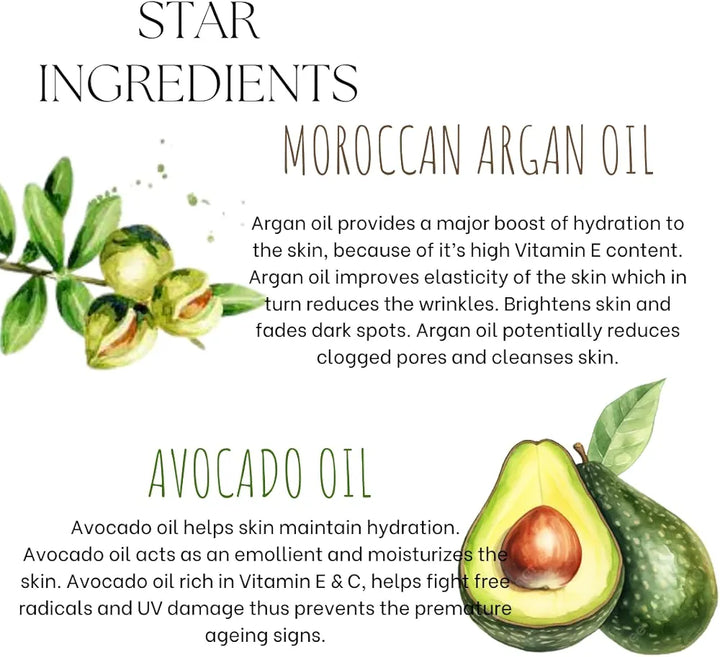 EcoBerry Moroccan Argan & Avocado Cleansing Oil For Oily Skin, Boosts Hydration, Increases Collagen Production, Improves Elasticity, Reduce Wrinkles, Vegan