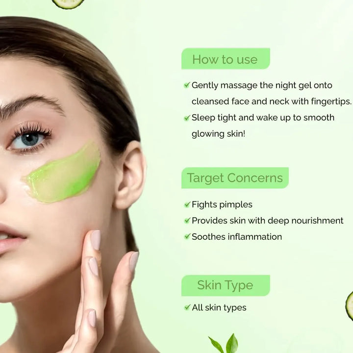 Hi9 Green Tea Night Gel Cream - 50g | Infused with Active Mineral Complex for Glowing & Hydrated Skin | Overnight Repair with Green Tea | Cucumber & Aloe Extracts - Perfect for Men & Women