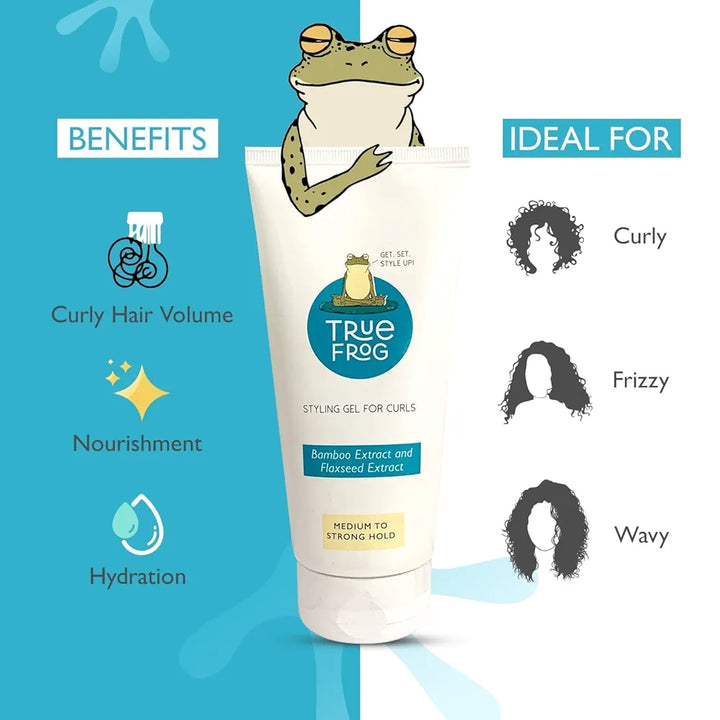 TRue FRoG Styling Gel for Curls for Curly Wavy Hair with Bamboo Extract and Jojoba Ester, Frizz Control, Silicone free, Phthalate free & Paraben free - 150ml