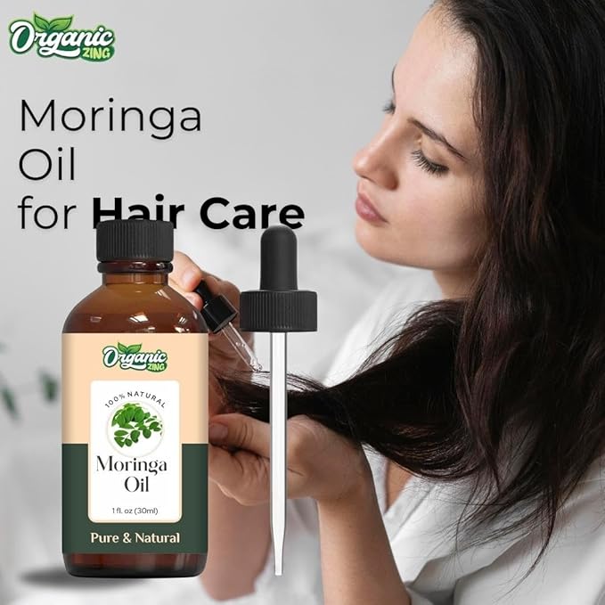 Organic Zing Moringa Oil for Skin, Face, Hair Care, Aromatherapy & Massage - 30 Ml