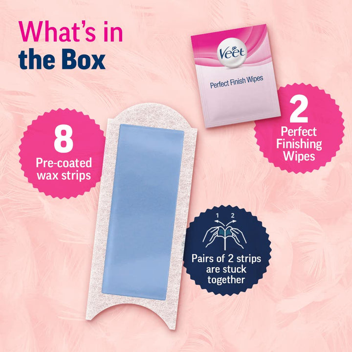 Veet Half Body Waxing Strip For Sensitive Skin - 8 Strips