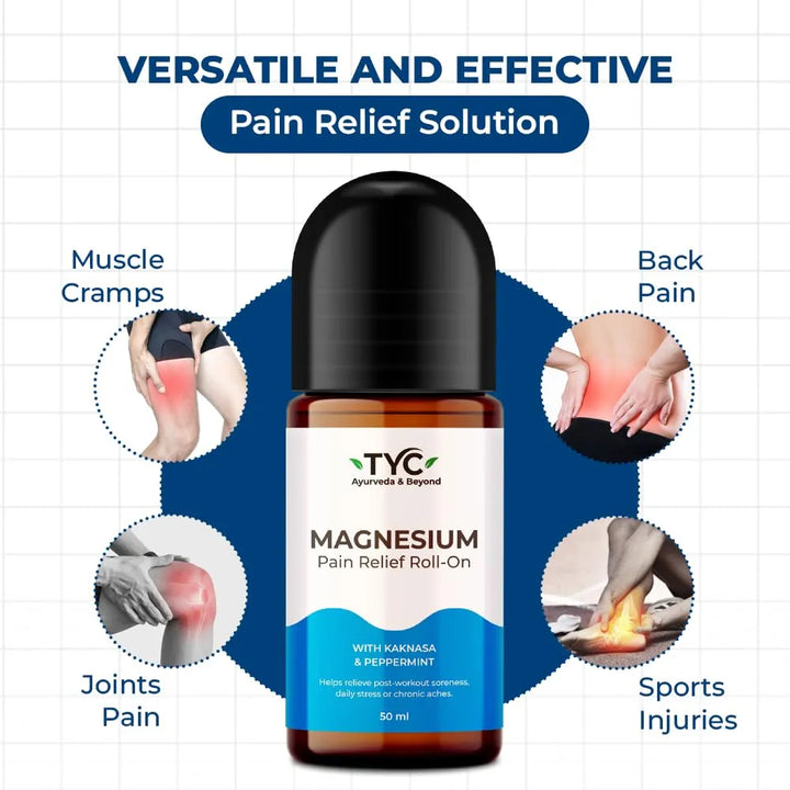 TYC - Trust Your Choice Magnesium Pain Relief Roll-On, Instant Relief for Back, Joint, Knee, Neck Pain, Muscle Stiffness and Sports Injuries with Natural Ingredients, Pack of 1 