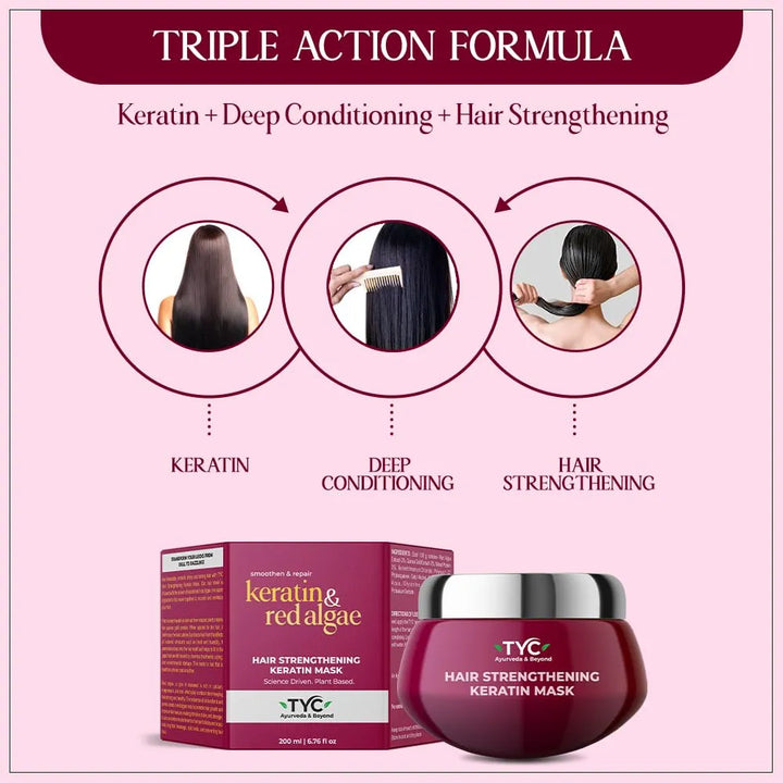 TYC-Trust Your Choice Hair Strengthening Keratin Mask for Dry Damaged Frizzy Hair Repair with Red Algae and Plant Keratin Provides Deep Conditioning Quantity - 200 ML 