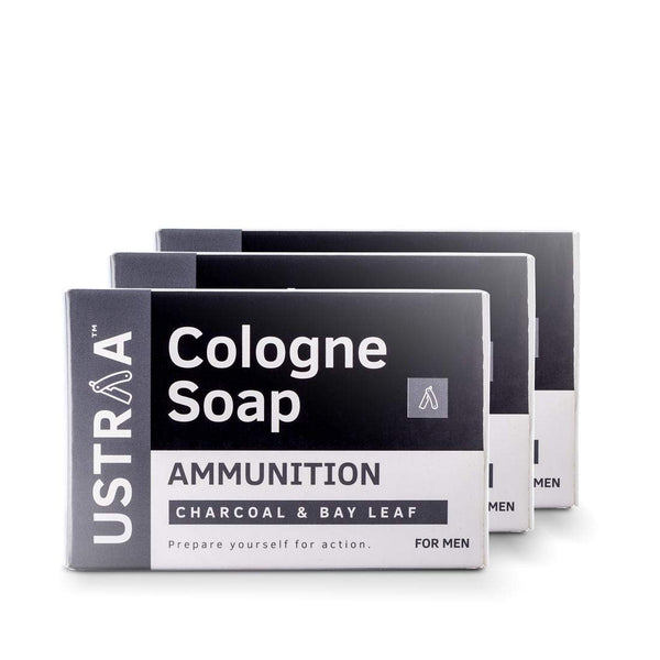 Ustraa Ammunition Cologne Soap with Charcoal & Bay Leaf -  125 gms (Pack of 3)