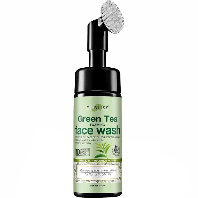 Elibliss Green Tea Skin Brightening Foaming Face Wash with Built-In Face Brush - 150 ml