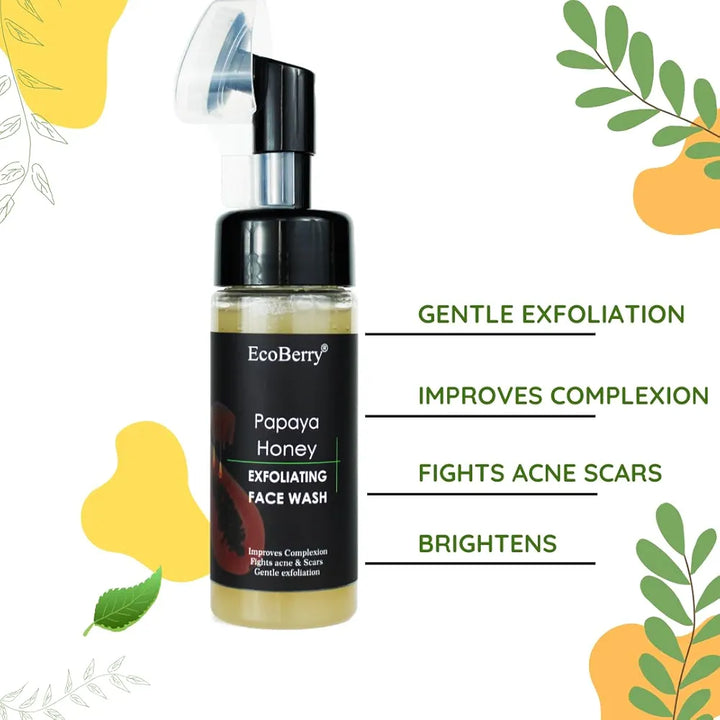 EcoBerry Papaya Honey Exfoliating Face Wash For Dull Skin, Dry Skin, Improve Complexion, Radiance, Moisturises, Exfoliation, Anti Ageing, Suits All Skin Types, Sulfate Free, Paraben Free, Veg, 150ml