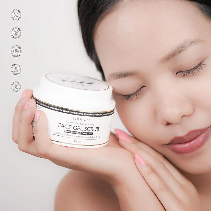 Biohills Skin Detoxing & Brightening Face Scrub | Rose & Jasmine for Hydration | Saffron, Marigold & Niacinamide for Even Tone & Anti-Aging | Hyaluronic & Alpha Arbutin for Skin Clarity 