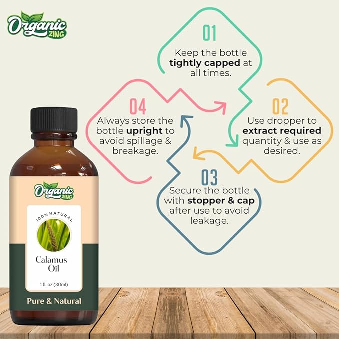 Organic Zing Calamus (Acorus Calamus) Oil | Essential Oil for Skincare, Hair Care, Aroma & Diffusers - 30 Ml