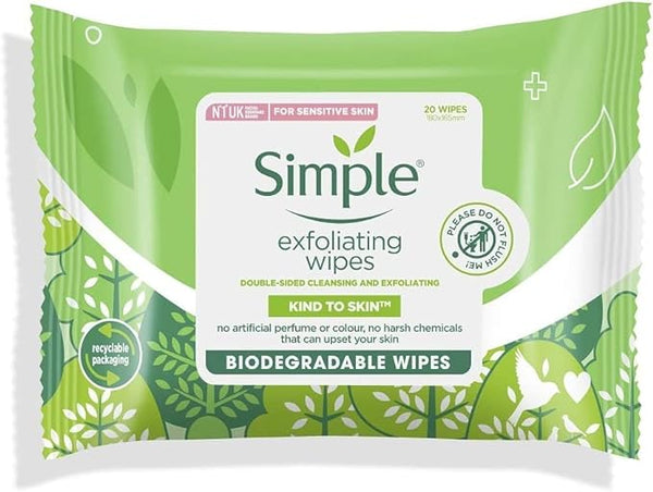 Simple Biodegradable Exfoliating Cleansing - 20 wipes