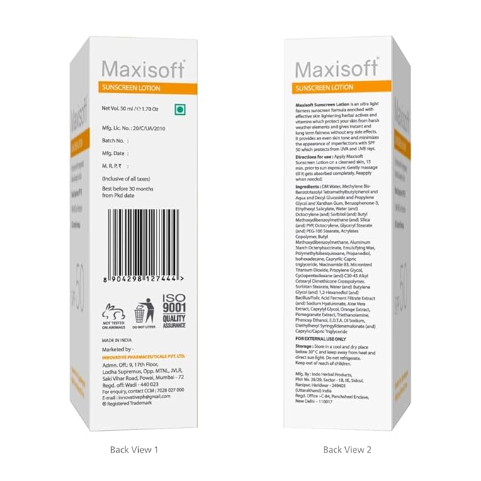 Maxisoft Sunscreen Lotion Spf 50 for All Skin Types Including Oily & Dry Skin - 50 Ml